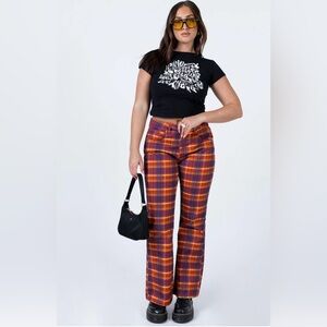 The Ragged Priest Register Pant Denim Plaid Print Flare High Rise Size 30